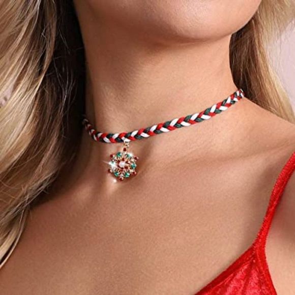Earent Christmas Rope Choker Necklace Rhinestone Snowflake Pendant Necklaces - Picture 2 of 4